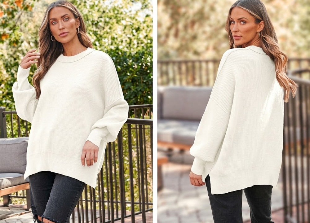 Lillusory Sweater 2XL Ivory Ribbed Knit Oversized Balloon Sleeve Pullover GUC